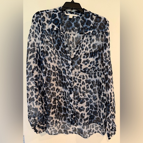 Diane Von Furstenberg Tops - Vintage DV Sheer Leopard Print Blouse in Black and Blue